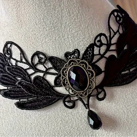 Black Gothic Lace Choker Victorian Dark Academia Necklace Goth - Picture 3 of 10